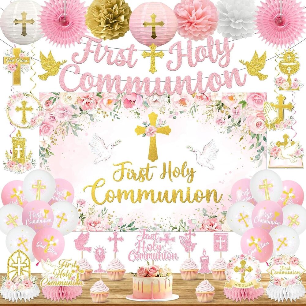 Communion Decorations Balloons Kit Pink and Gold Primera Comunion Girls Party